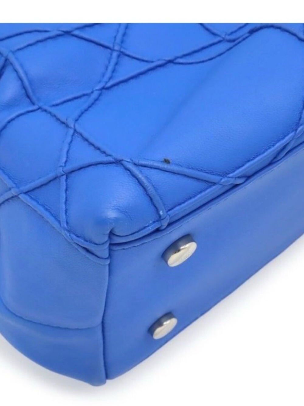 Dior Granville Cannage Tote Leather Blue Silver LIKE NEW AUTHENTIC - Picture 3 of 9